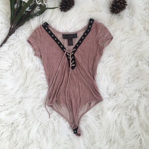 Pink lace up Bodysuit